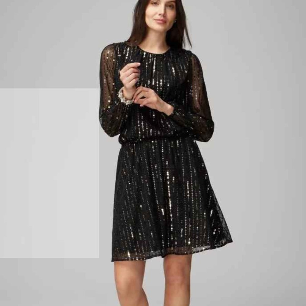 NEW WHITE HOUSE BLACK MARKET blousen sequin long sleeve dress size SMALL